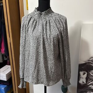 Nine West Silver Puff Sleeve Blouse with Mandarin Collar